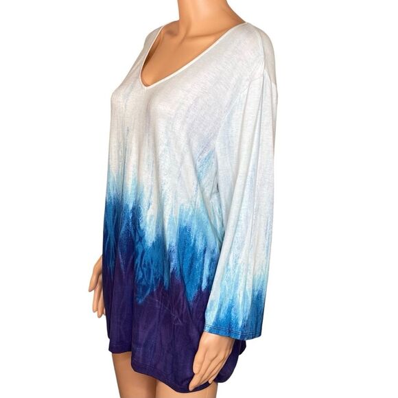 Chicos Ombre V-Neck Blouse Womens Size XL Flowy Lightweight Long Sleeve - Picture 2 of 7